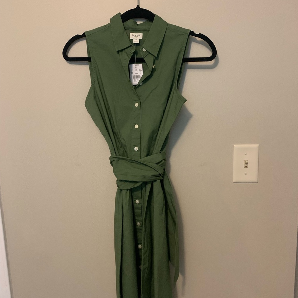 NWT J Crew Sleeveless Button Up Belted Dress in Olive Size 0 - Picture 8 of 8
